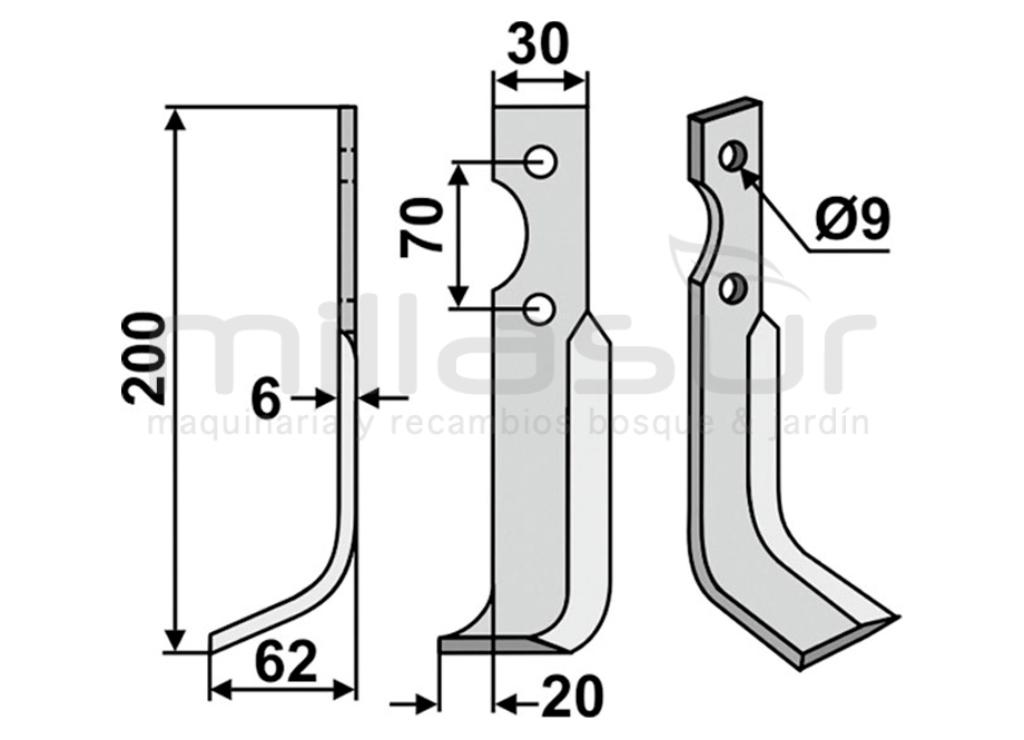 CUCHILLA MOTOAZADA UNIVERSAL 200X62 IZQ - foto 1