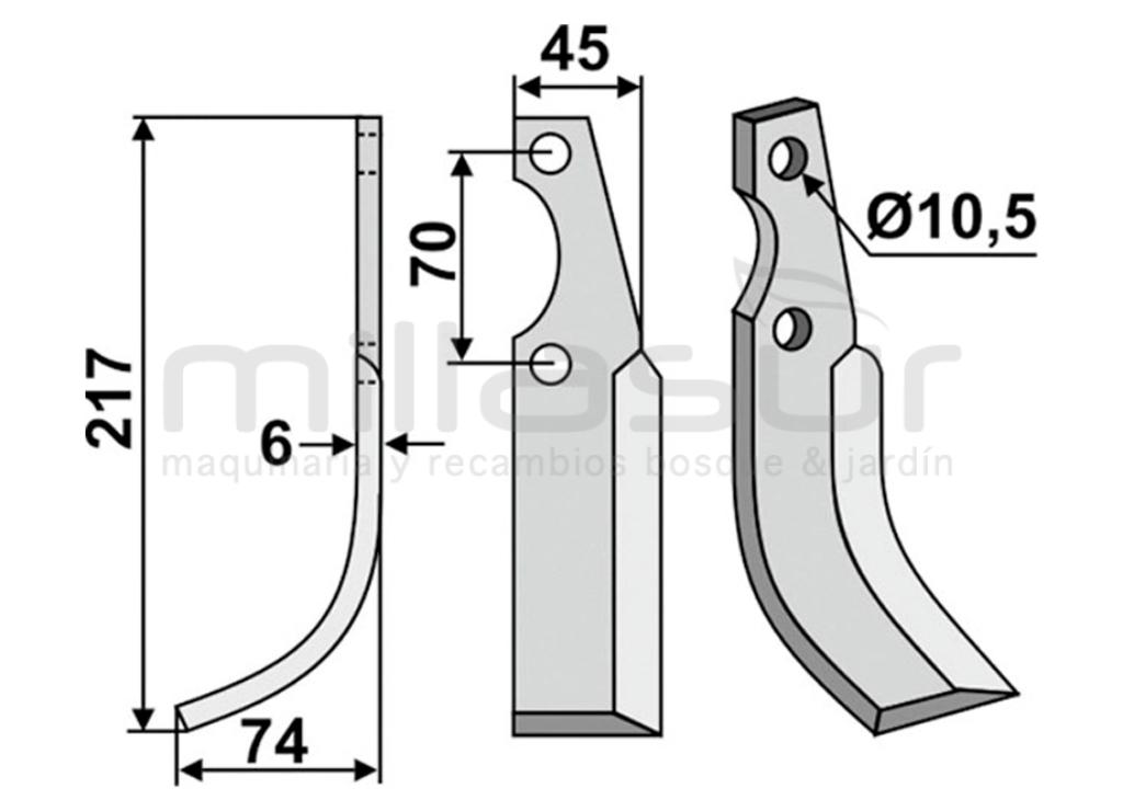 CUCHILLA MOTOAZADA 217x6x45 IZQ - S.E.P. - foto 1