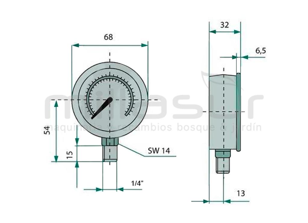 MANOMETRO GLICERINA 100BAR DE PANEL Ø63MM  ROSCADO 1/4 - foto 1
