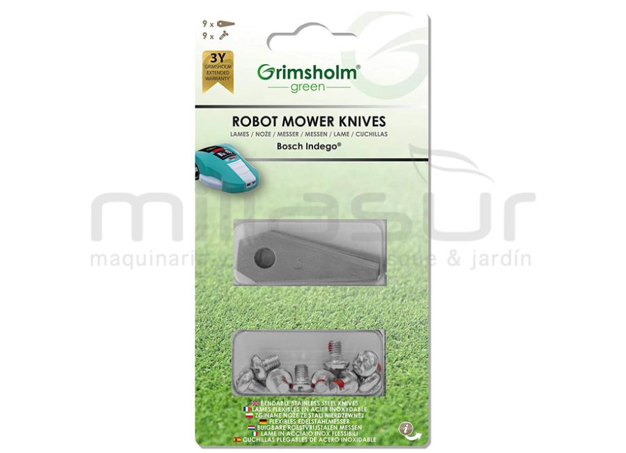 JUEGO 9 CUCHILLA Y TORNILLOS ROBOT CORTACESPED BOSCH INDEGO, 1000 CONNECT